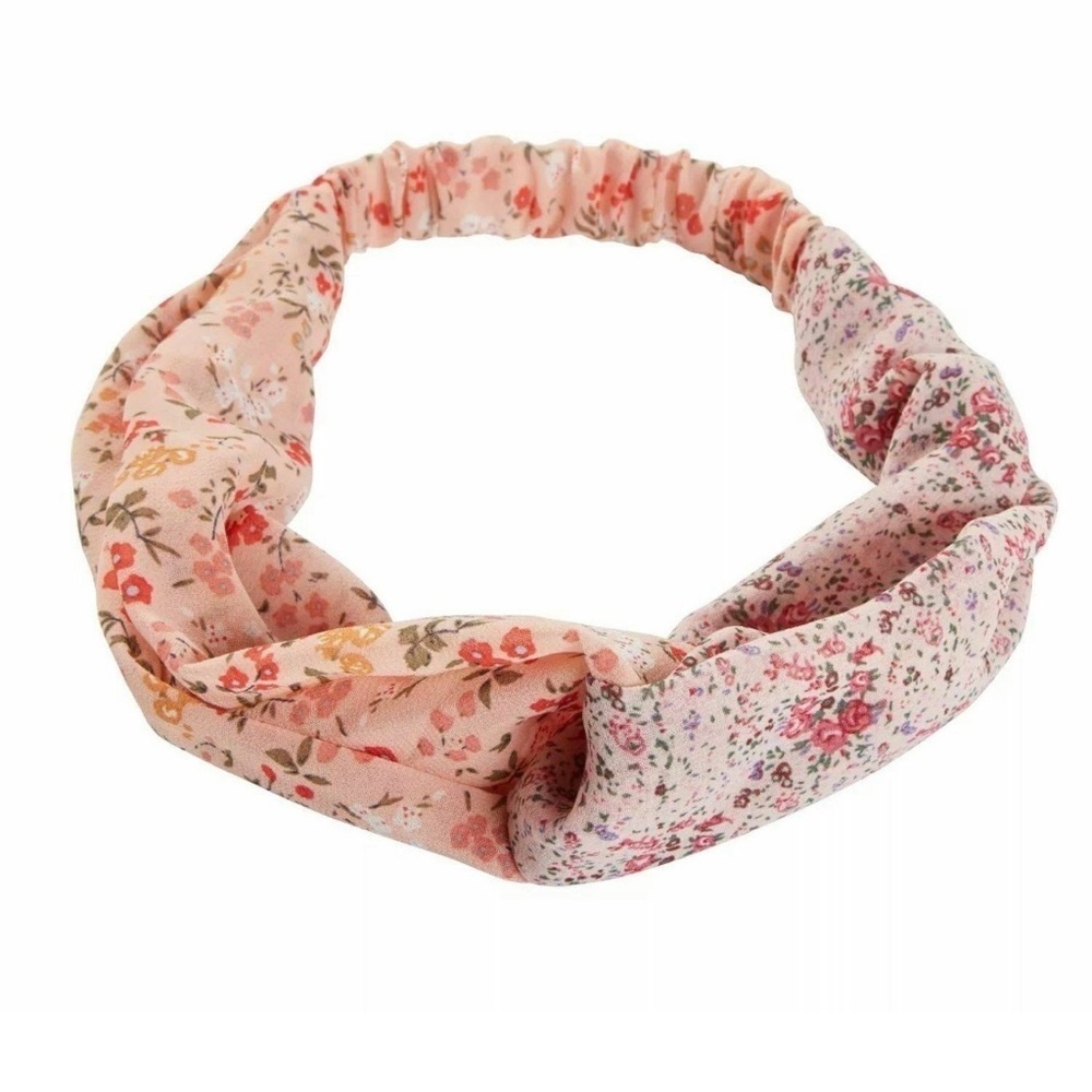 SCUNCI Trimmed Satin Twist Knot Headband, pink floral bow